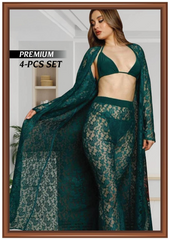Yumi Nights Premium 4-Piece Lace Lingerie Set – Emerald Allure