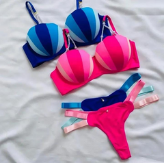Yumi Nights Colorburst Striped Bra & Thong Set – 2 Pcs