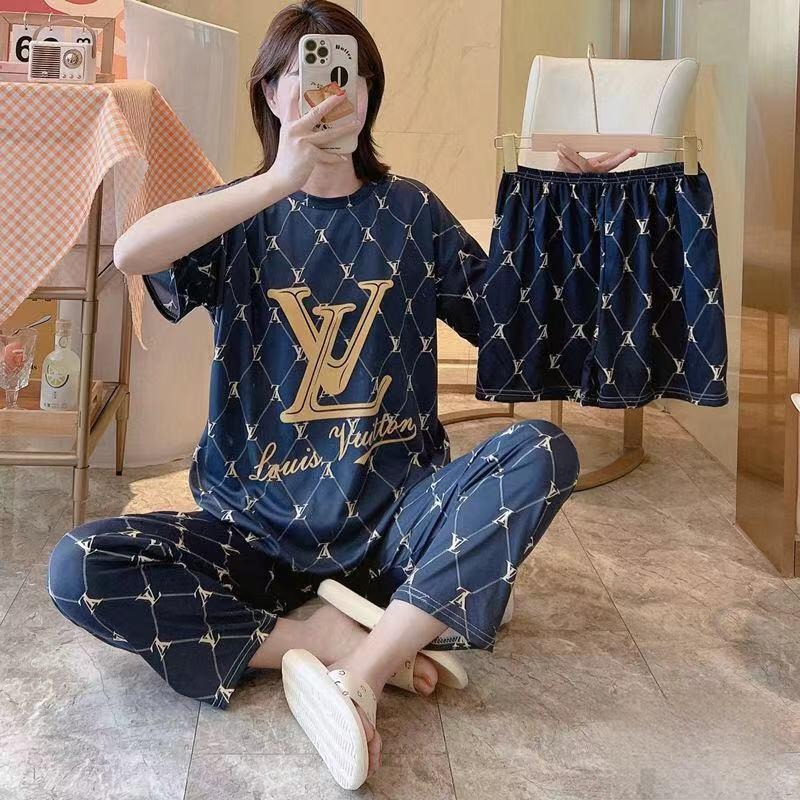 Elegant LV-Inspired 3-Piece Loungewear Set (T-Shirt + Pants + Shorts)