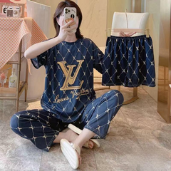 Elegant LV-Inspired 3-Piece Loungewear Set (T-Shirt + Pants + Shorts)