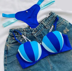 Yumi Nights Colorburst Striped Bra & Thong Set – 2 Pcs