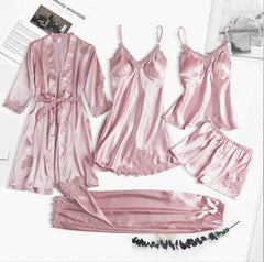 Yumi Nights 5-Piece Satin Lingerie Sleepwear Set – Blush Pink Elegance