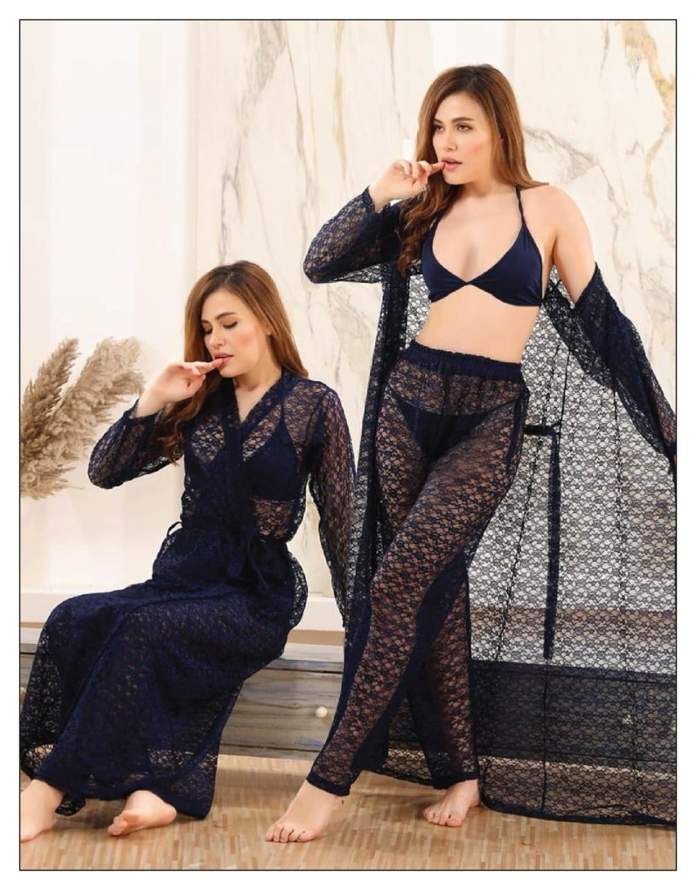 Yumi Nights Premium 4-Piece Lace Lingerie Set – Emerald Allure